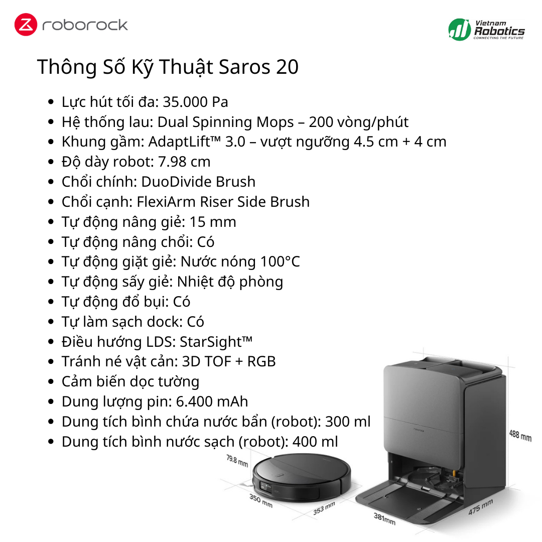 Thông Số Kỹ Thuật Roborock Saros 20