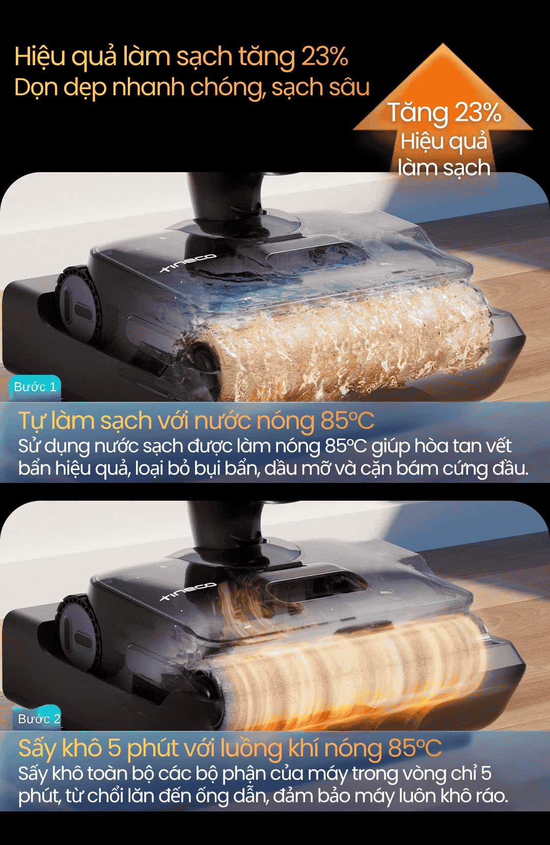 giặt nước nóng, sấy khí nóng 85 độ C