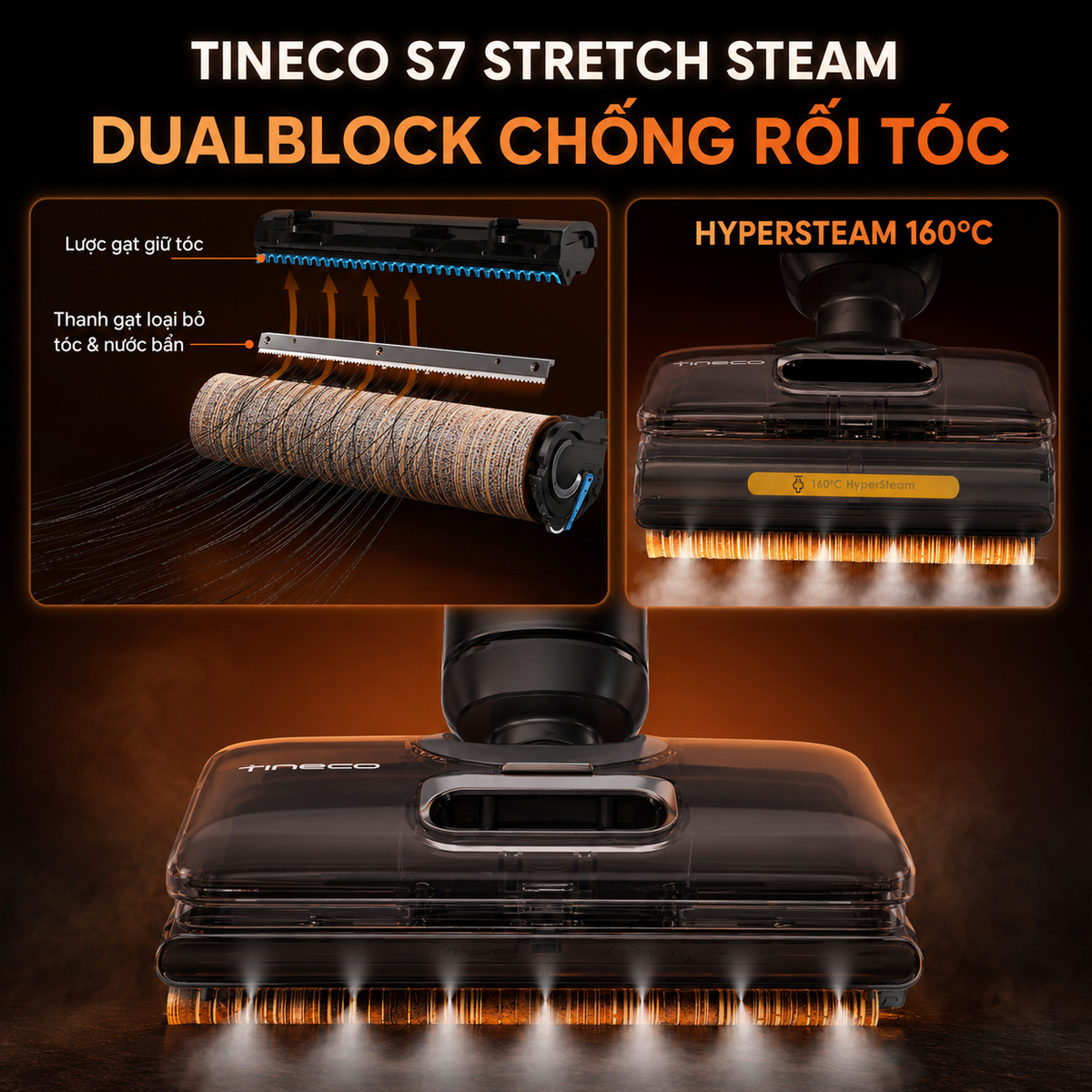 Tineco S7 Stretch Steam chống rối tóc và hơi nước 160 độ C