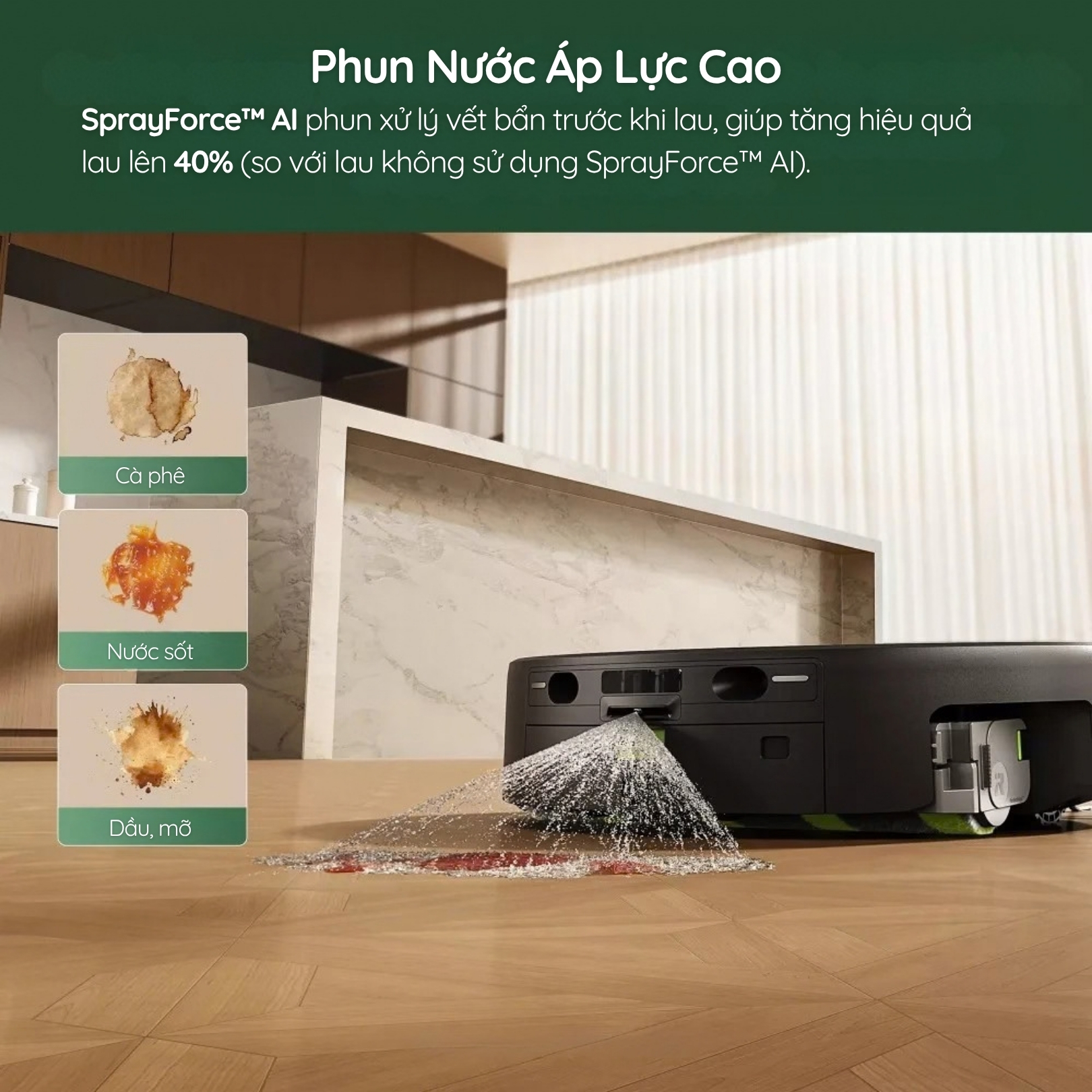 SprayForce AI giúp làm mềm vết bẩn trước khi lau