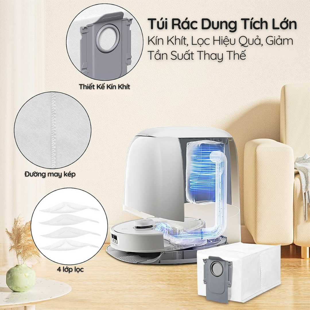 Túi rác dock dung tích lớn - Giảm công chăm sóc robot