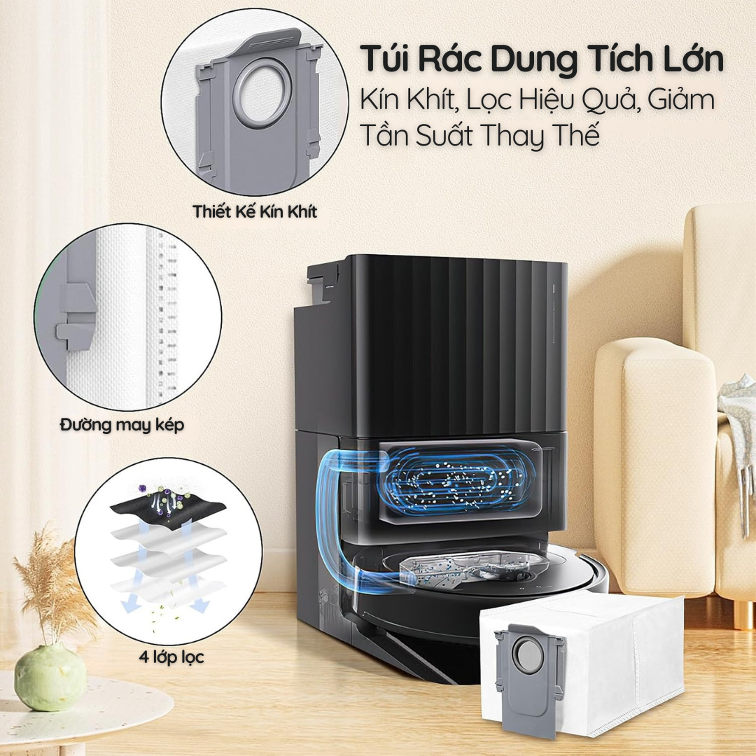 Dock tự động đổ rác hoạt động hiệu quả khi dùng đúng túi rác đạt chuẩn.