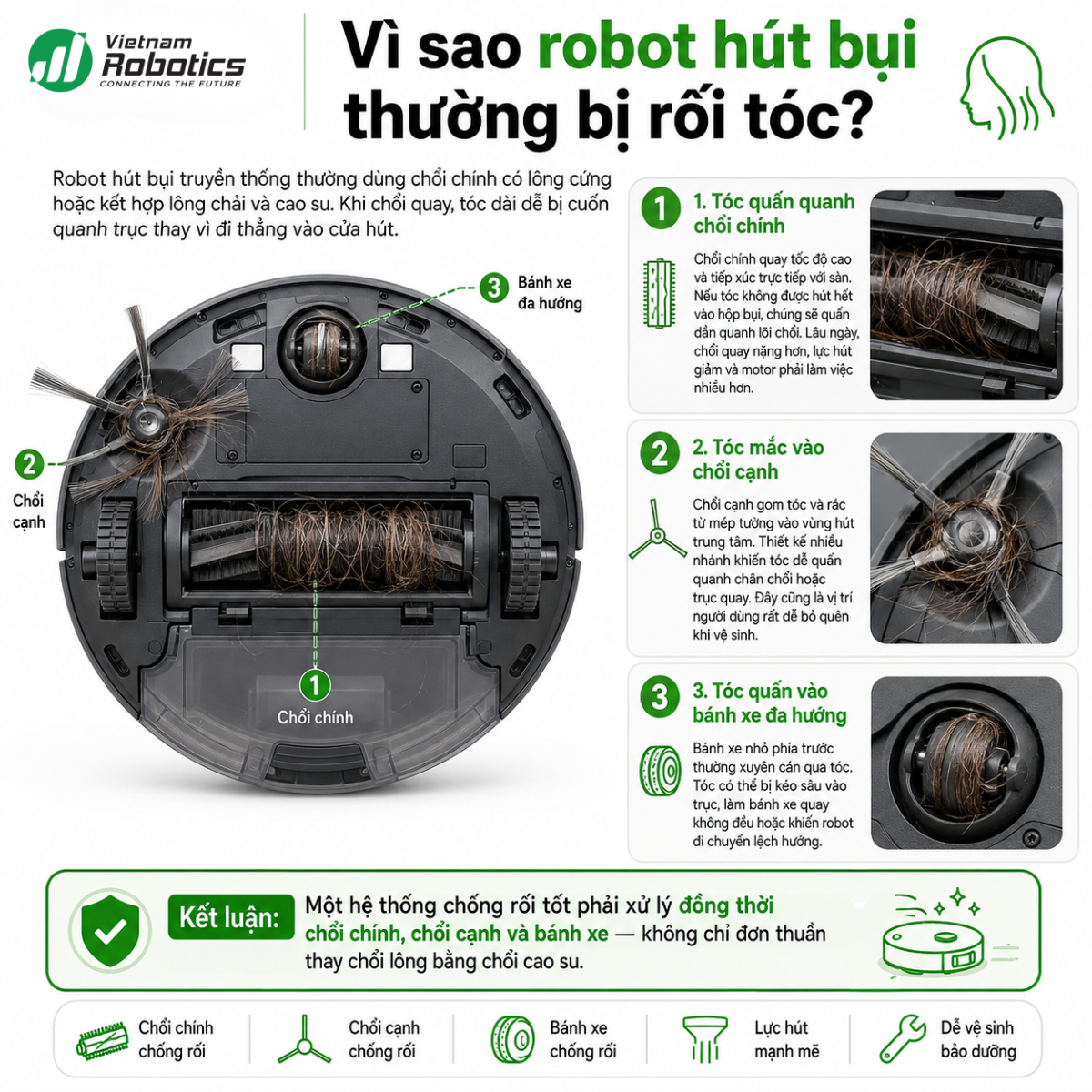 Vì sao robot hút bụi thường bị rối tóc?