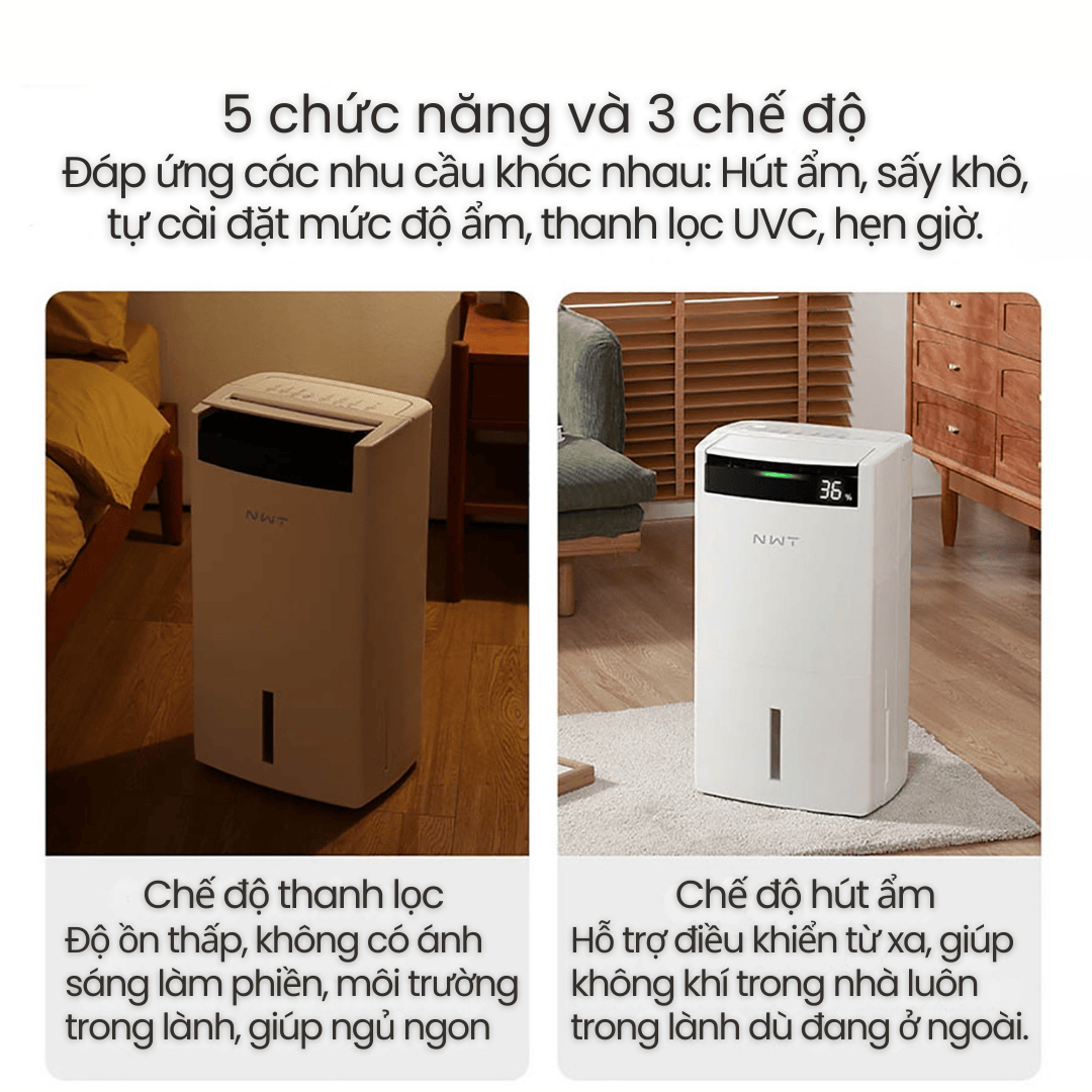 Đa năng với 5 chức năng và 3 chế độ sấy tiện lợi