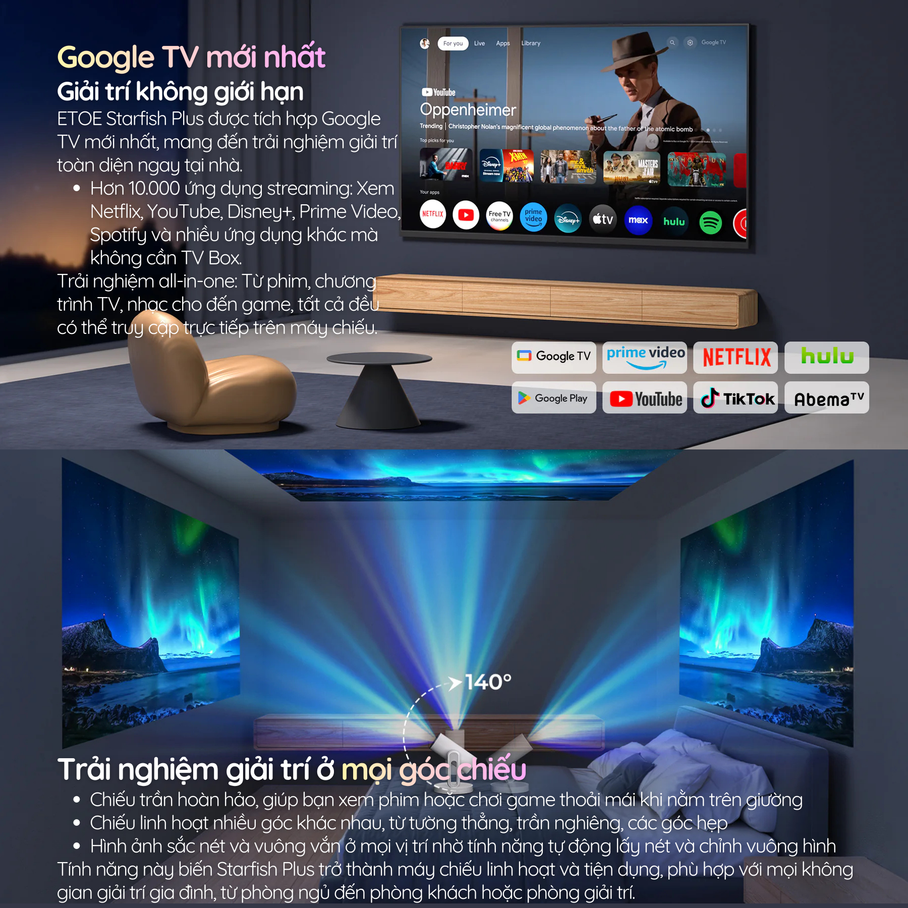 Google TV mới nhất Giải trí không giới hạn, Trải nghiệm giải trí ở mọi góc chiếu