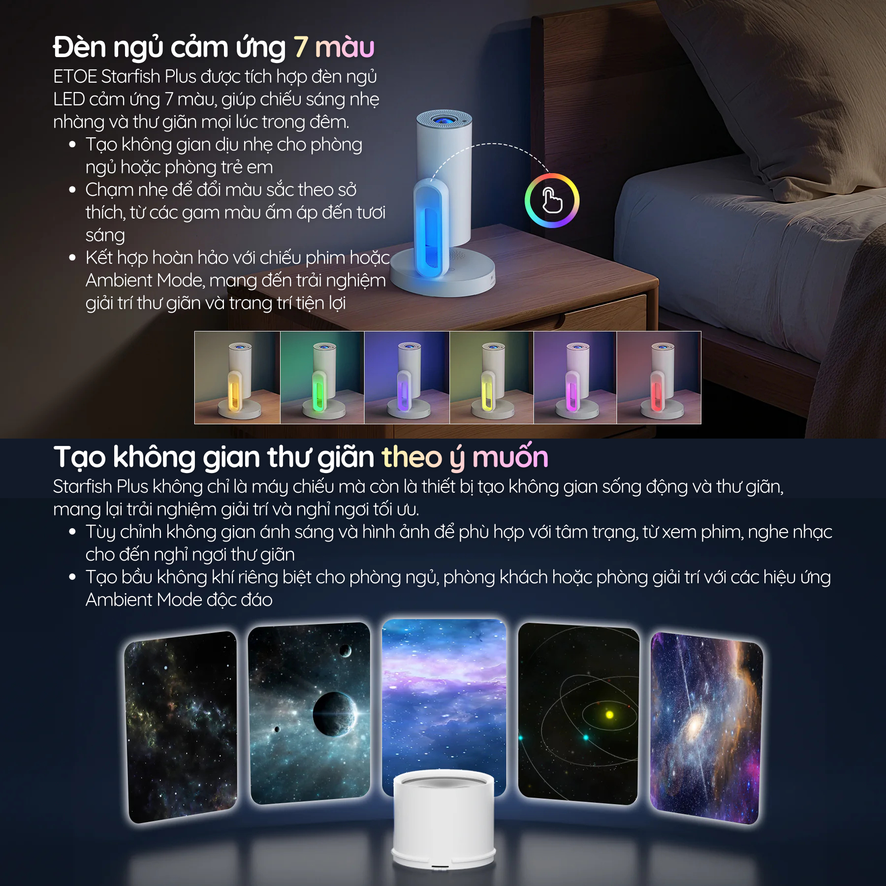 Đèn ngủ cảm ứng 7 màu - Tạo không gian thư giãn theo ý muốn