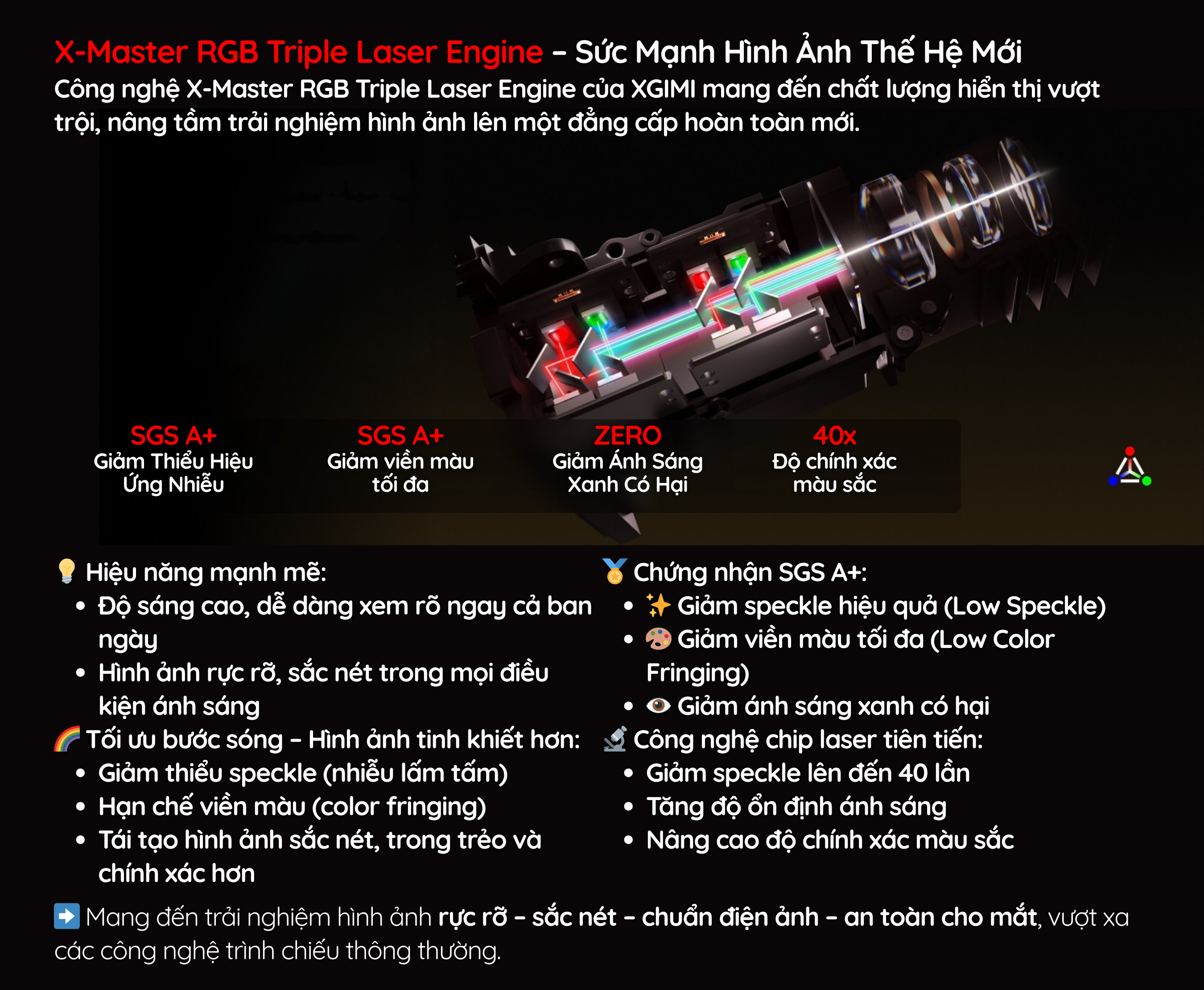 Công nghệ X-Master RGB Triple Laser Engine của XGIMI mang đến chất lượng hiển thị vượt trội