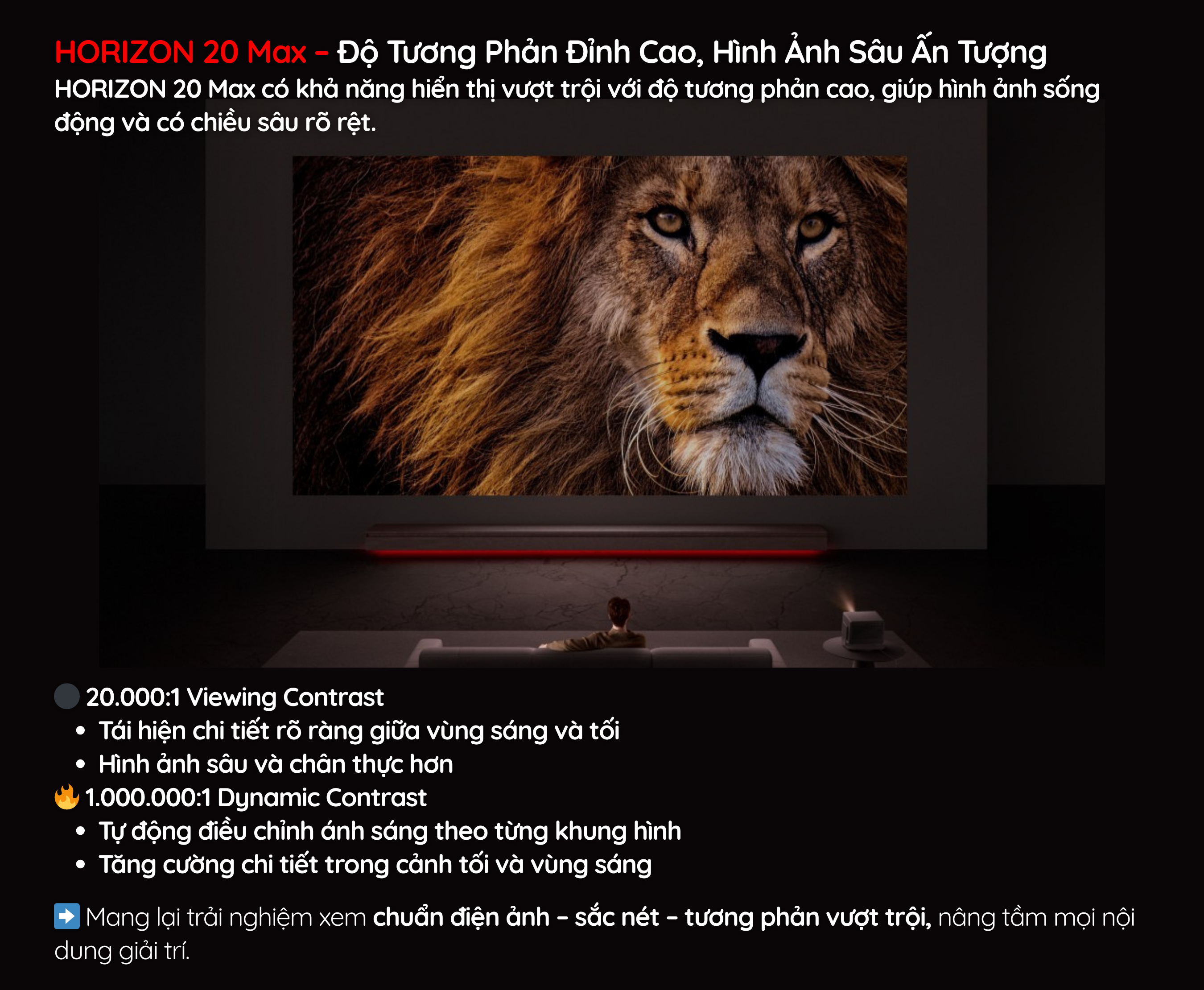 HORIZON 20 Max có khả năng hiển thị vượt trội với độ tương phản cao, giúp hình ảnh sống động