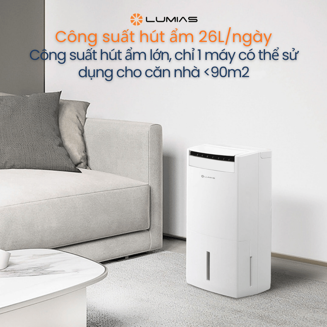 Hiệu suất hút ẩm mạnh mẽ 26L/ngày – Giải quyết triệt để nồm ẩm