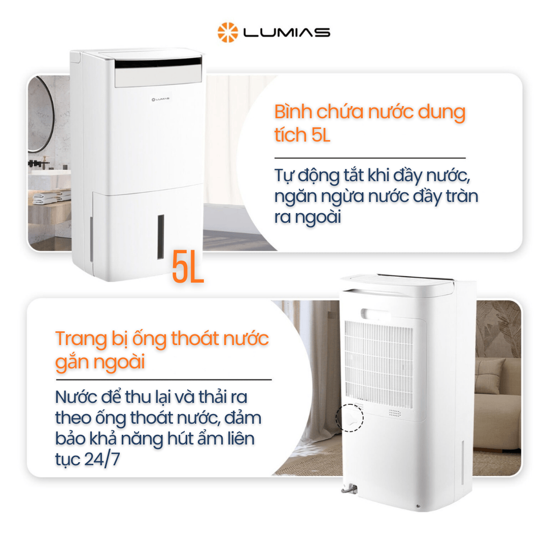 Bình chứa nước lớn 5L & ống thoát nước liên tục – Linh hoạt khi sử dụng