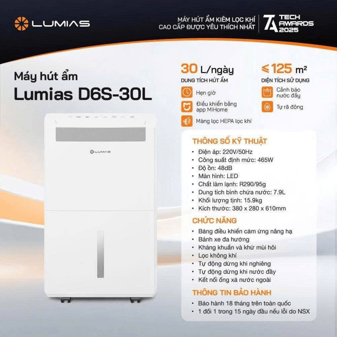 Ưu điểm nổi bật của máy hút ẩm Lumias D6S-30L