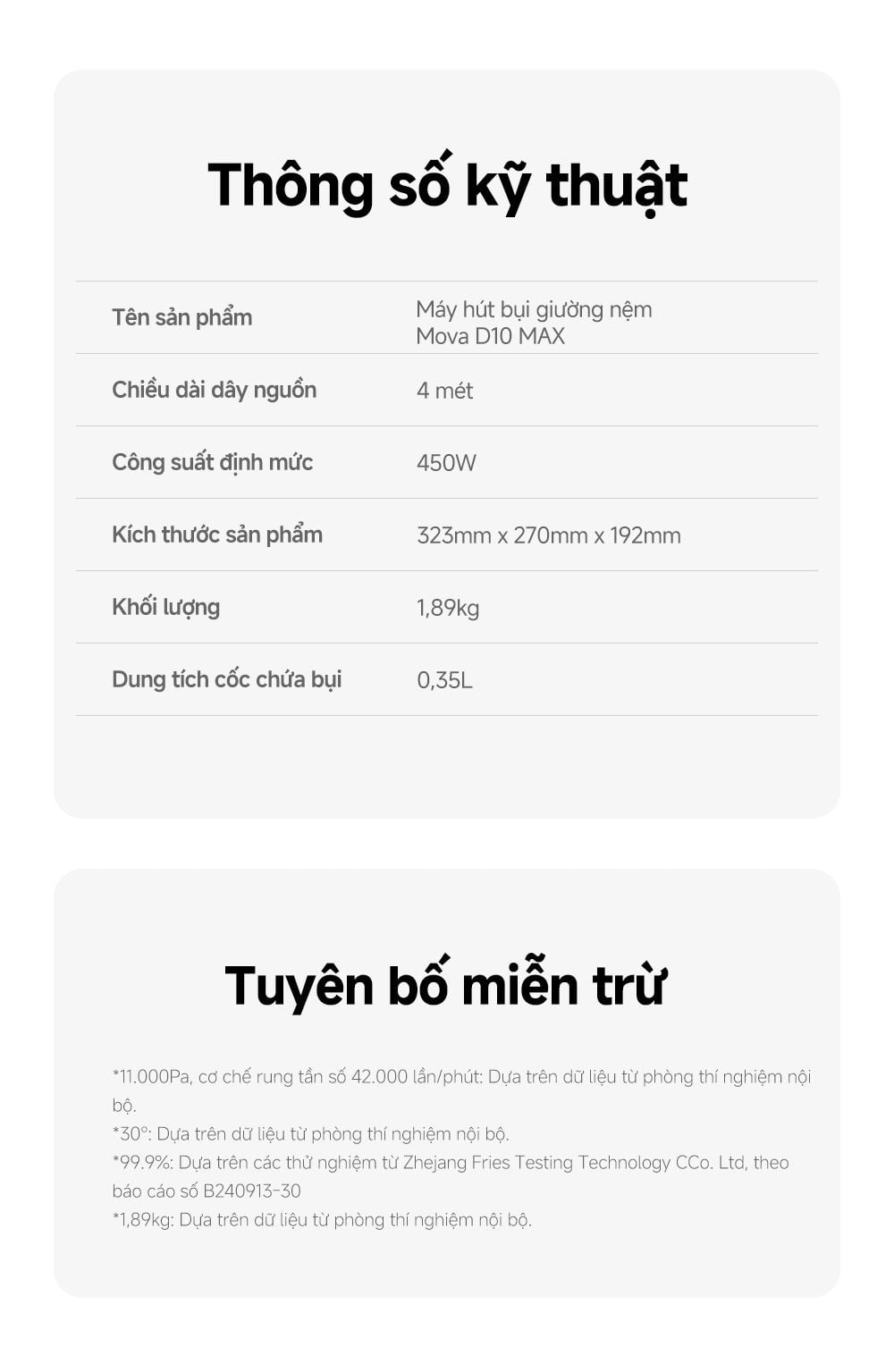 MOVA D10 Max – thông số kỹ thuật