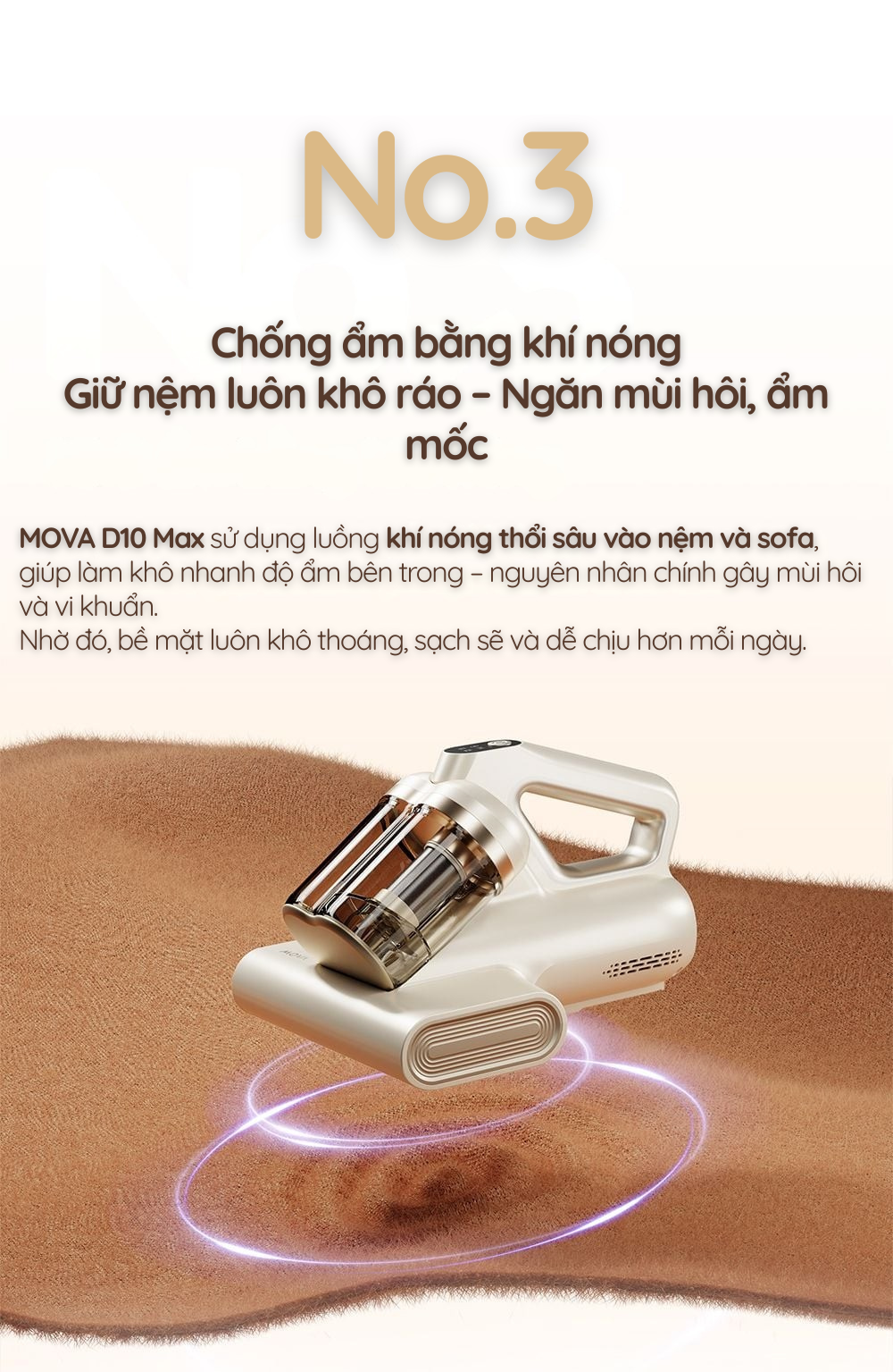 Chống ẩm bằng khí nóng Giữ nệm luôn khô ráo – Ngăn mùi hôi, ẩm mốc