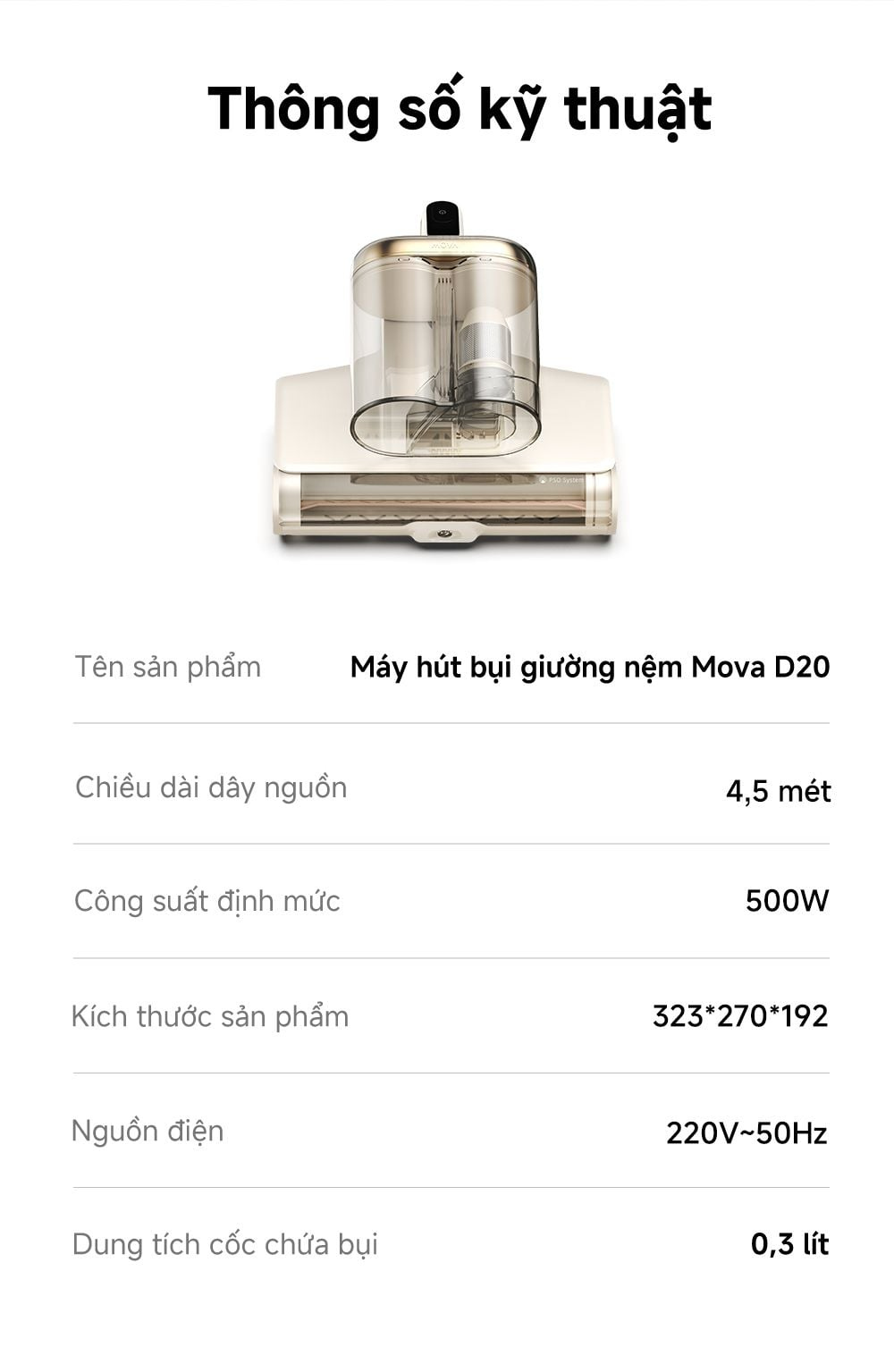 MOVA D20 – thông số kỹ thuật
