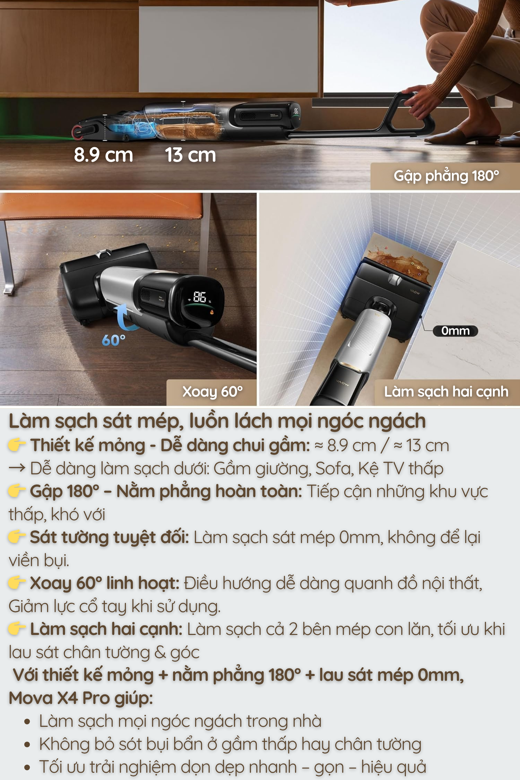 Làm sạch sát mép, luồn lách mọi ngóc ngách