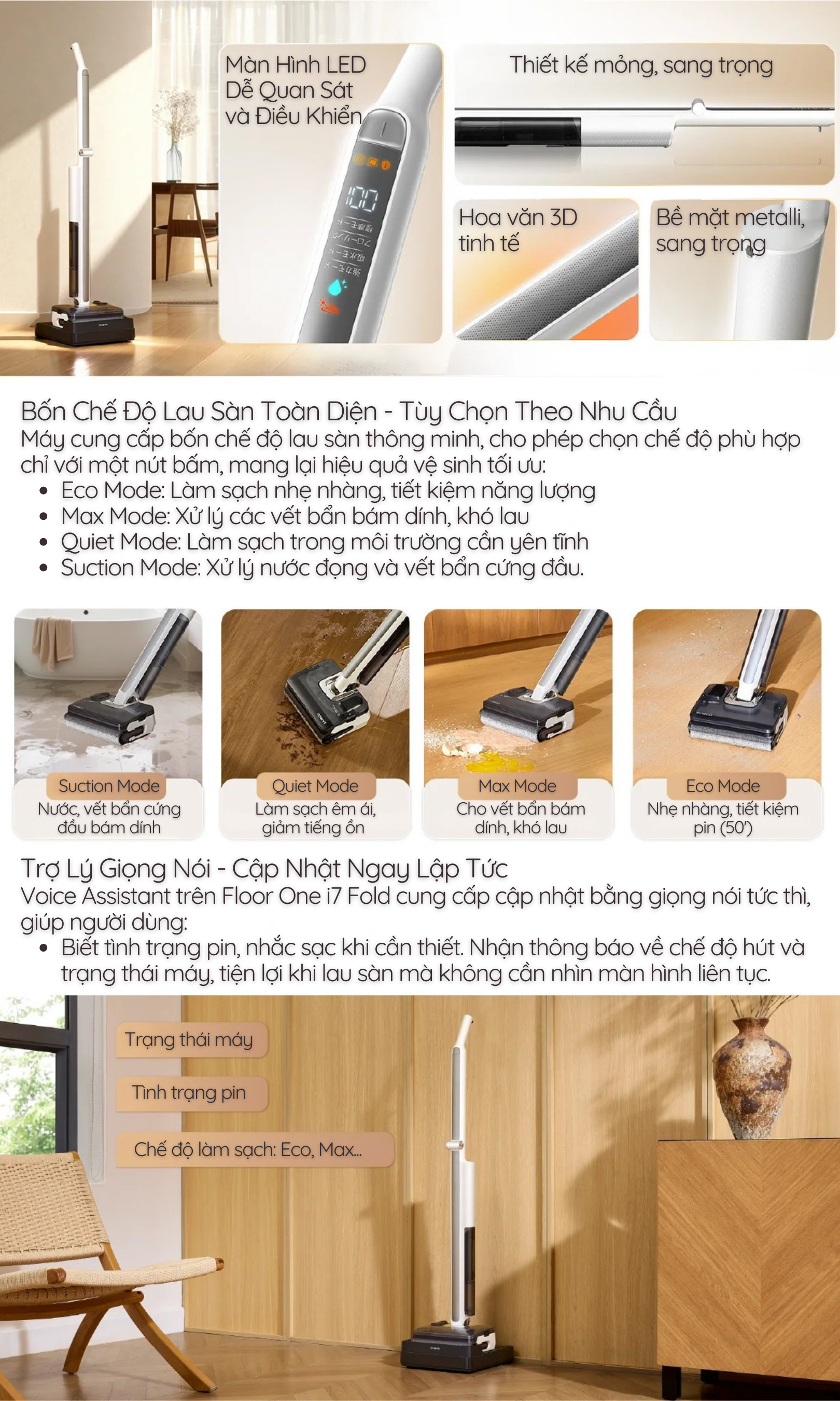 Bốn Chế Độ Lau Sàn Toàn Diện - Tùy Chọn Theo Nhu Cầu