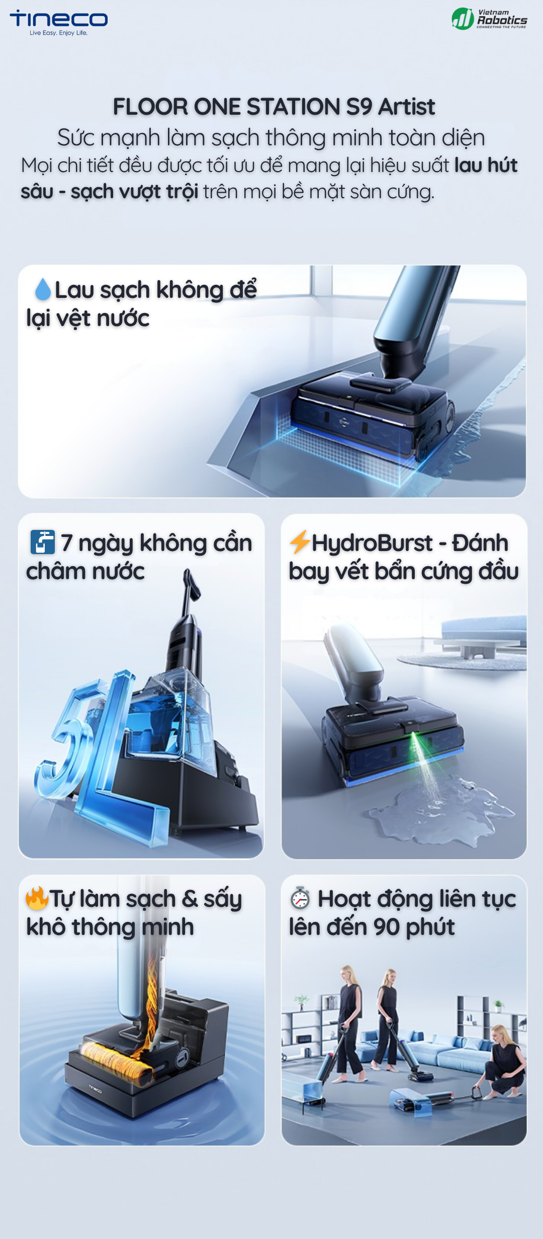 Máy hút bụi lau sàn khô ướt Tineco Floor One Station S9 Artist