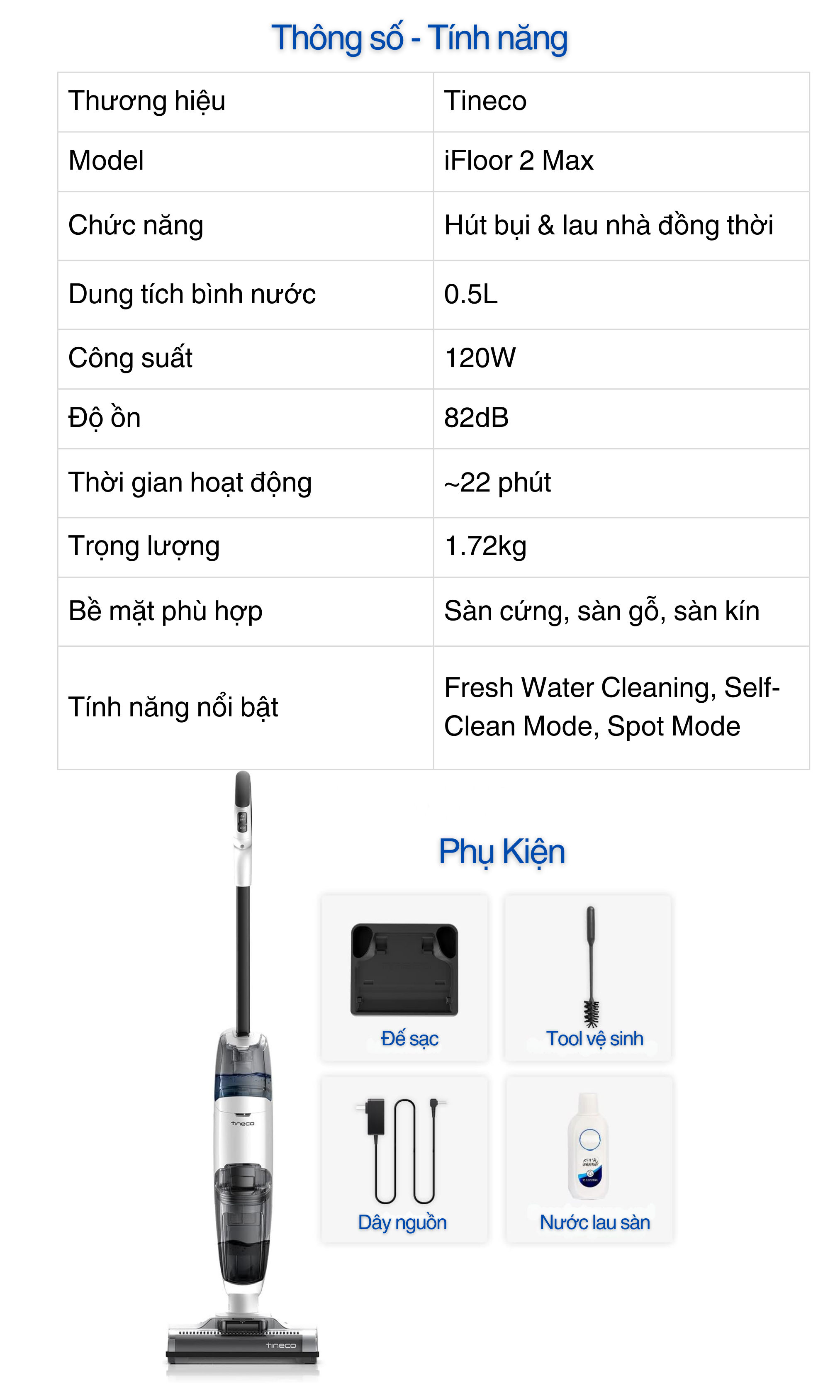 Tineco iFloor 2 Max - thông số, tính năng