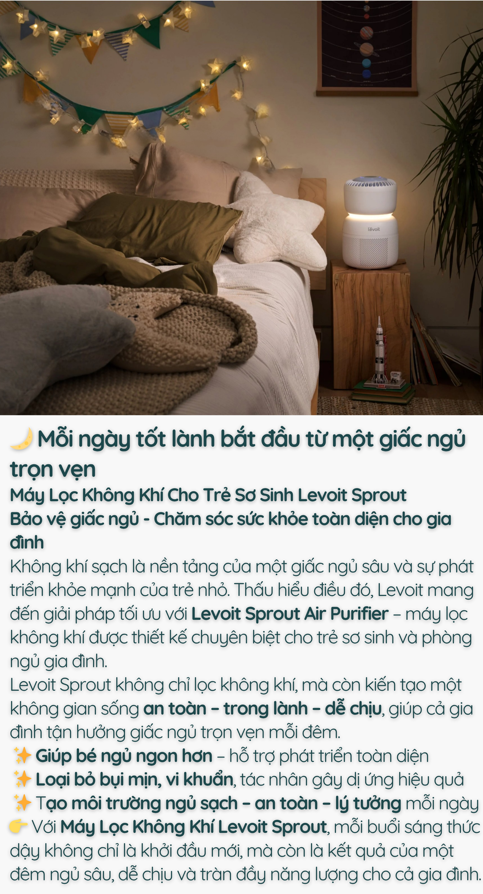 Máy Lọc Không Khí Cho Trẻ Sơ Sinh Levoit Sprout - Phòng 30m2