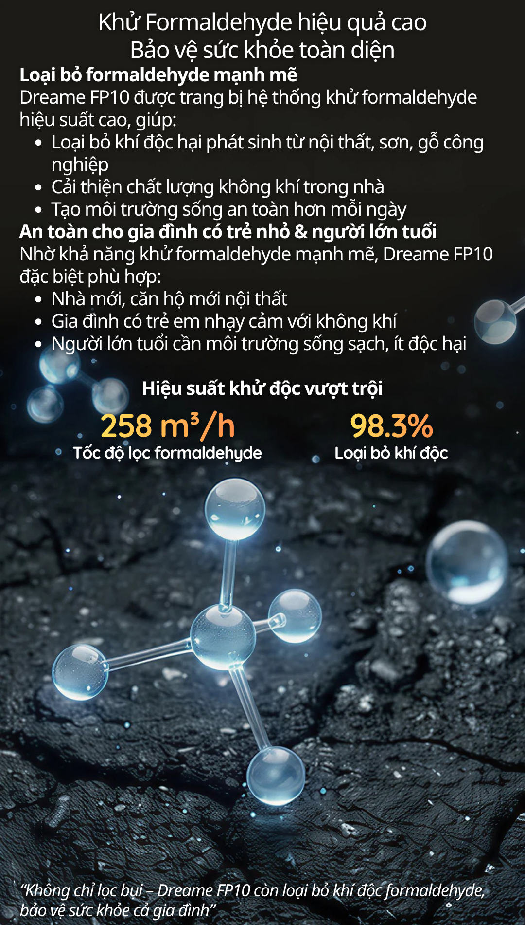 Không chỉ lọc bụi – Dreame FP10 còn loại bỏ khí độc formaldehyde, bảo vệ sức khỏe cả gia đình