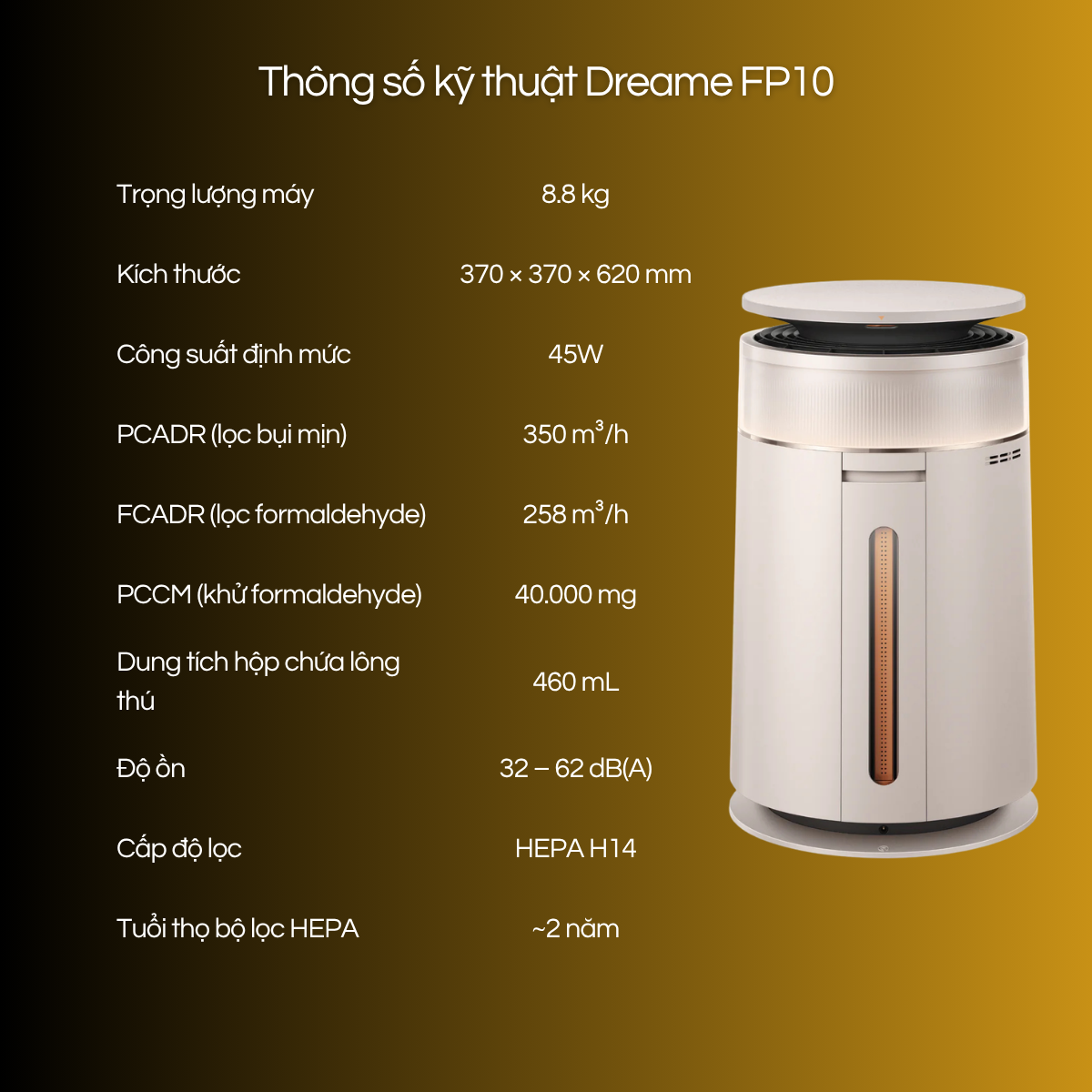 Máy lọc không khí Dreame FP10 Pet - thông số kỹ thuật