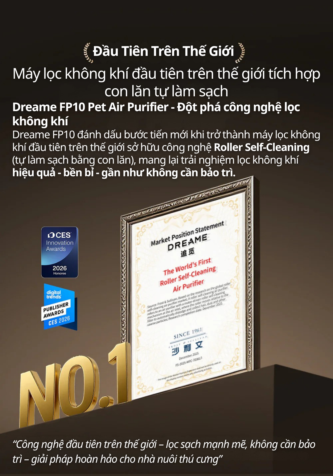 Công nghệ đầu tiên trên thế giới – lọc sạch mạnh mẽ, không cần bảo trì – giải pháp hoàn hảo cho nhà nuôi thú cưng