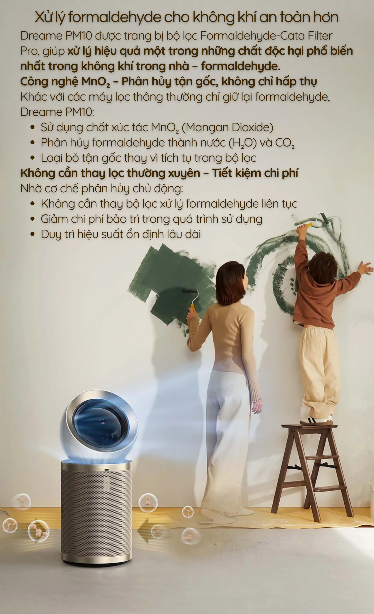 Dreame PM10 được trang bị bộ lọc Formaldehyde-Cata Filter Pro, giúp xử lý hiệu quả một trong những chất độc hại phổ biến nhất trong không khí trong nhà