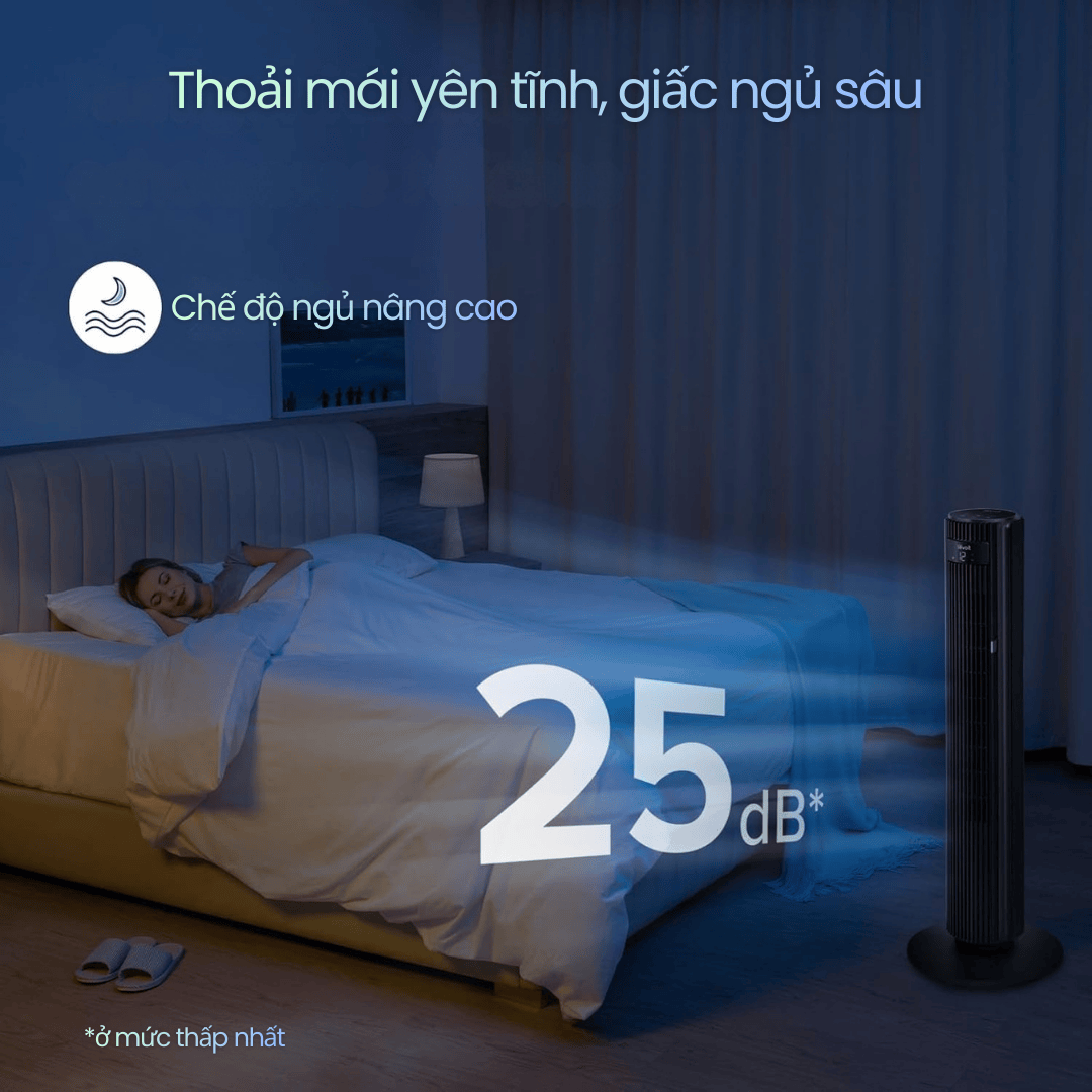 Độ ồn chỉ 22 dB, hoàn hảo cho giấc ngủ sâu.