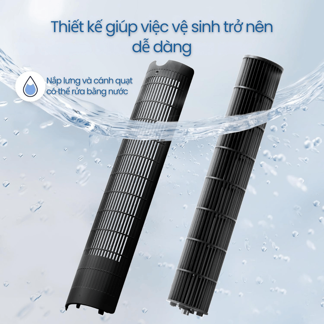 Nắp lưng và cánh quạt tháo rời dễ giặt, giữ không khí luôn trong lành.