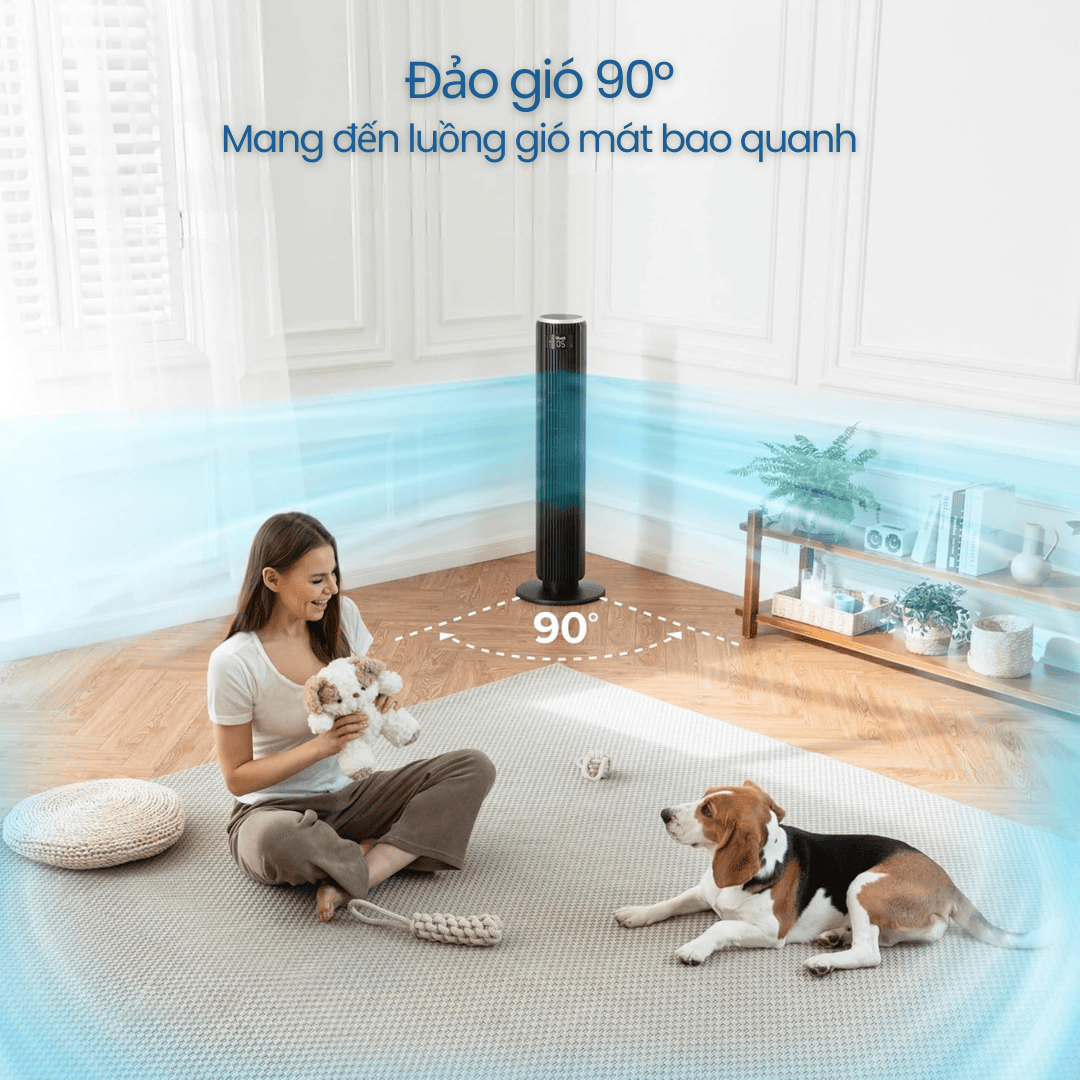 Tốc độ gió mạnh mẽ 25 ft/s, lưu lượng gió 1062 CFM với khả năng đảo gió 90°