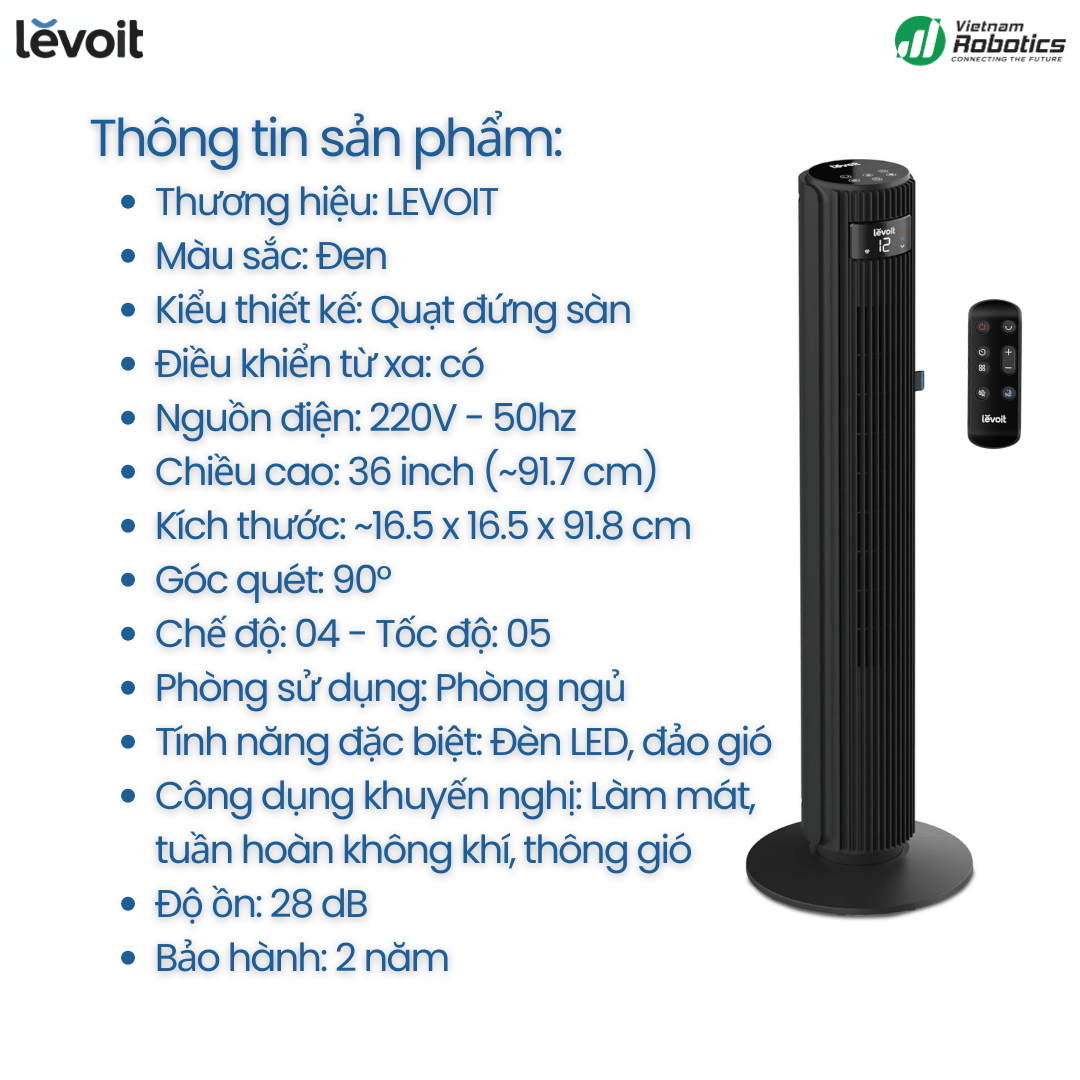 Thông Số, Tính Năng Của Quạt Tháp Thông Minh LEVOIT Classic 36 inch