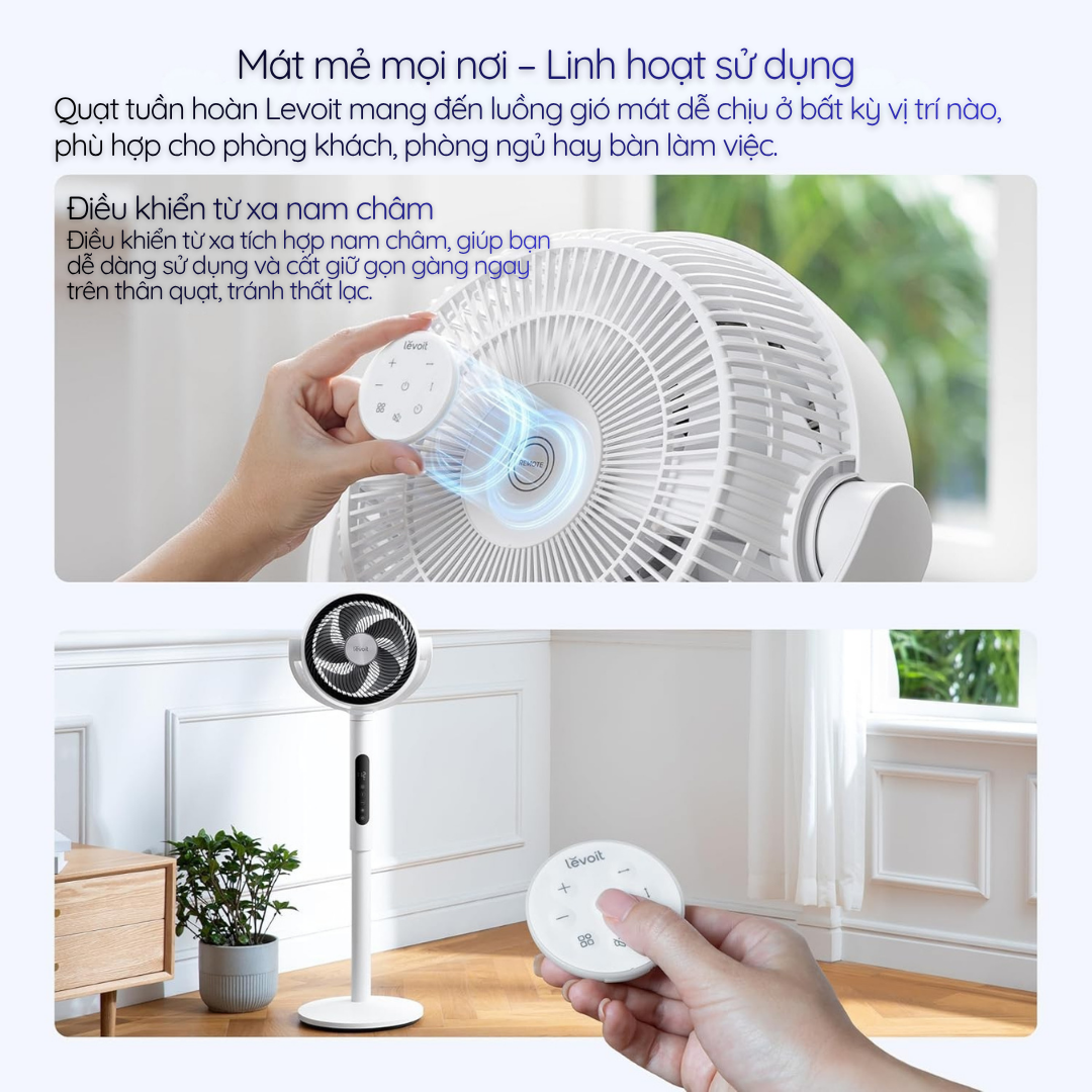 Trang bị remote điều khiển từ xa tích hợp nam châm, giúp bạn dễ dàng sử dụng và cất giữ gọn gàng ngay trên thân quạt, tránh thất lạc.