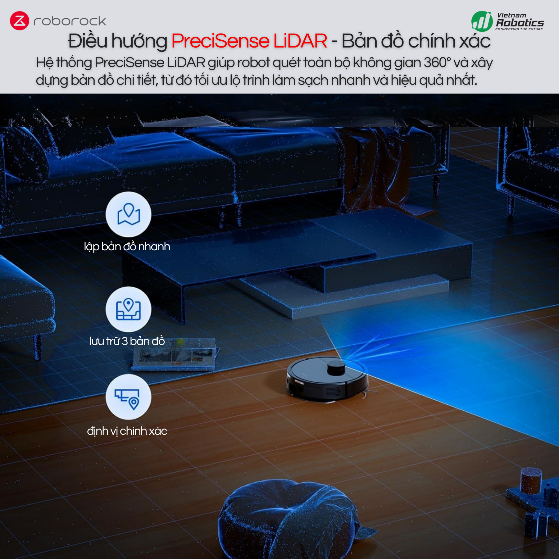 Roborock Q7 Pro Max - Điều hướng LiDAR PreciSense, Chính xác & thông minh