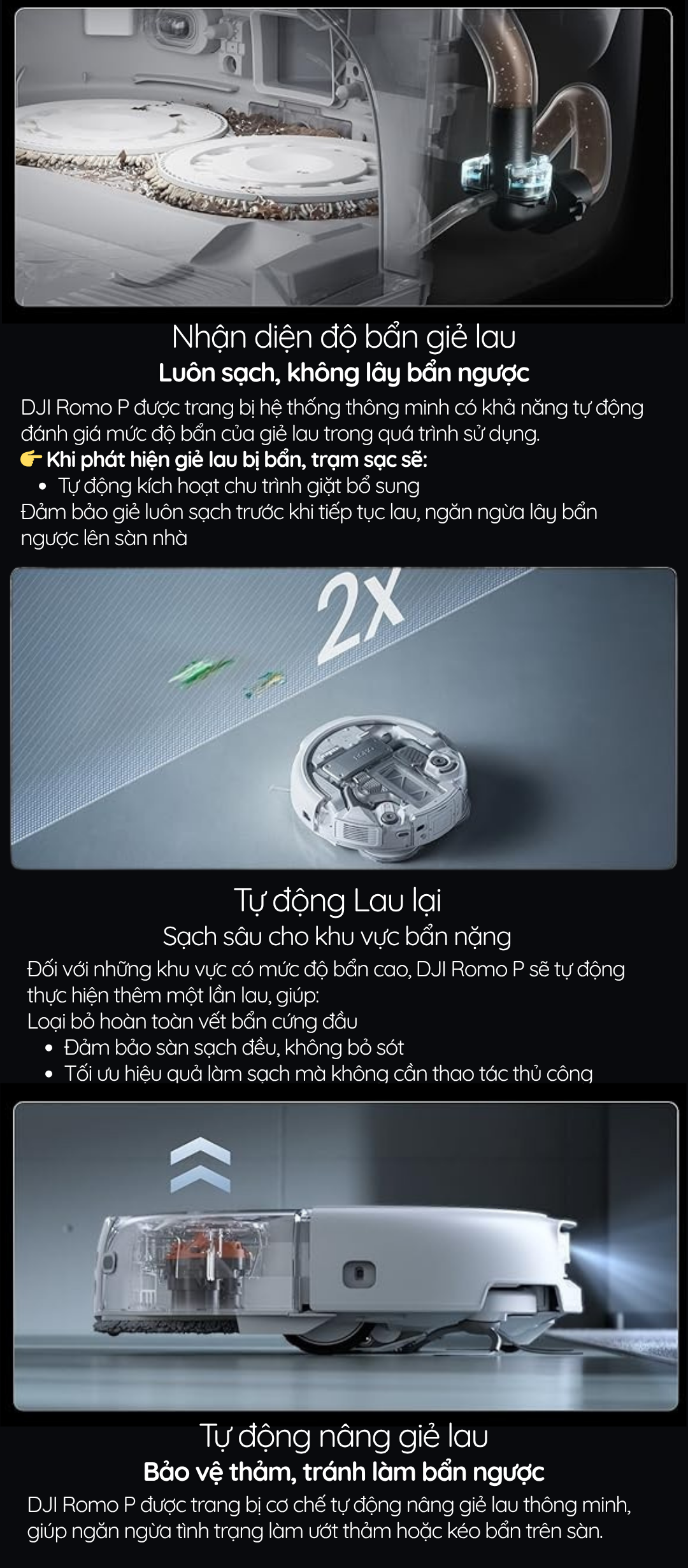 Nhận diện độ bẩn giẻ lau Luôn sạch, không lây bẩn ngược. Tự động Lau lại Sạch sâu cho khu vực bẩn nặng