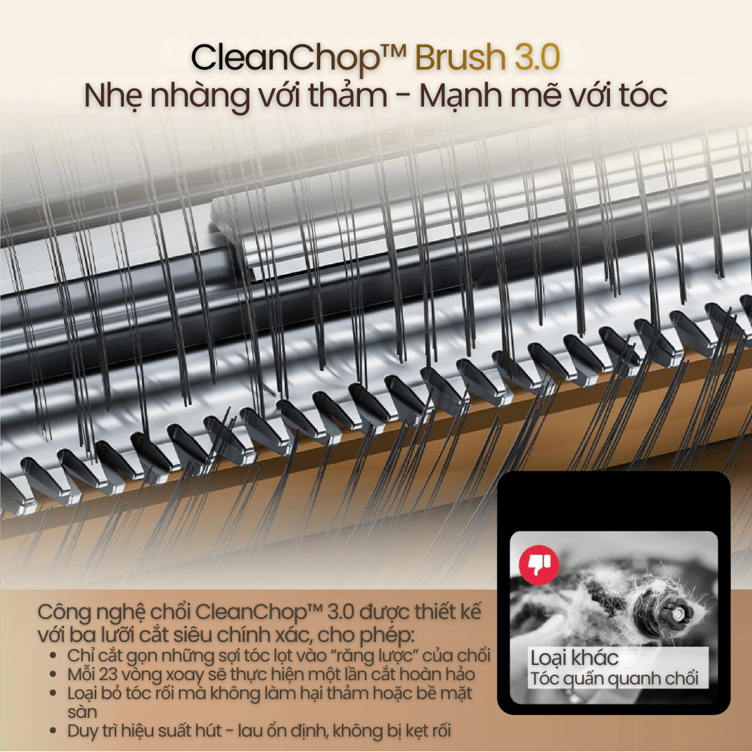 Chổi CleanChop™ 3.0 (Tùy chọn) – Cắt tóc rối ngay trên chổi