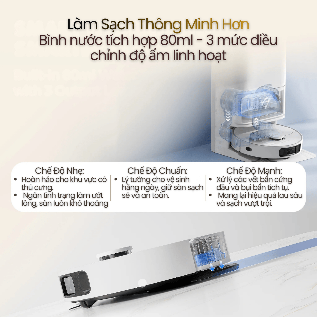 3 chế độ điều chỉnh lượng nước linh hoạt từ hộc 80ml tích hợp