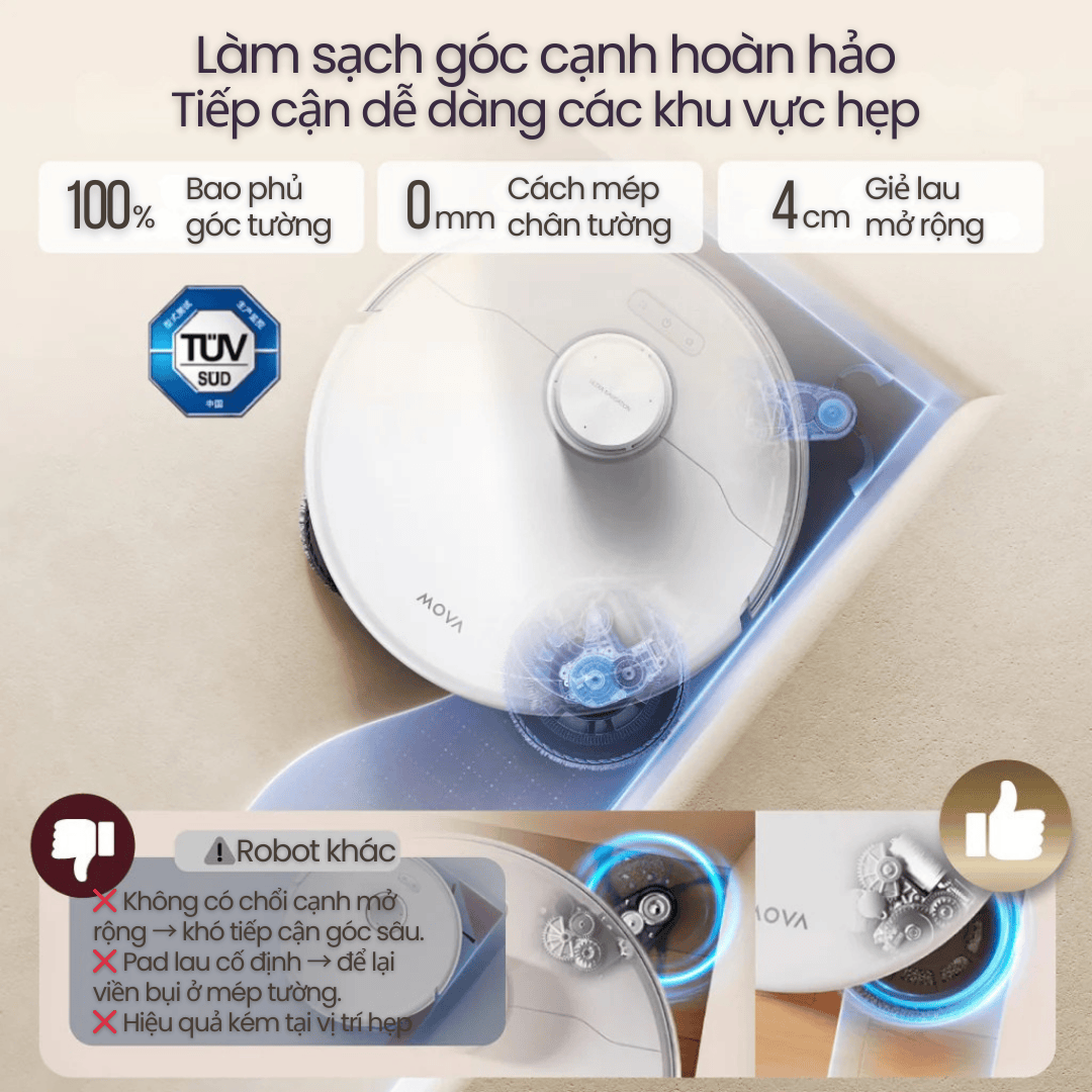 Lau cạnh - sát tường - lau góc 90° với công nghệ SideReach™