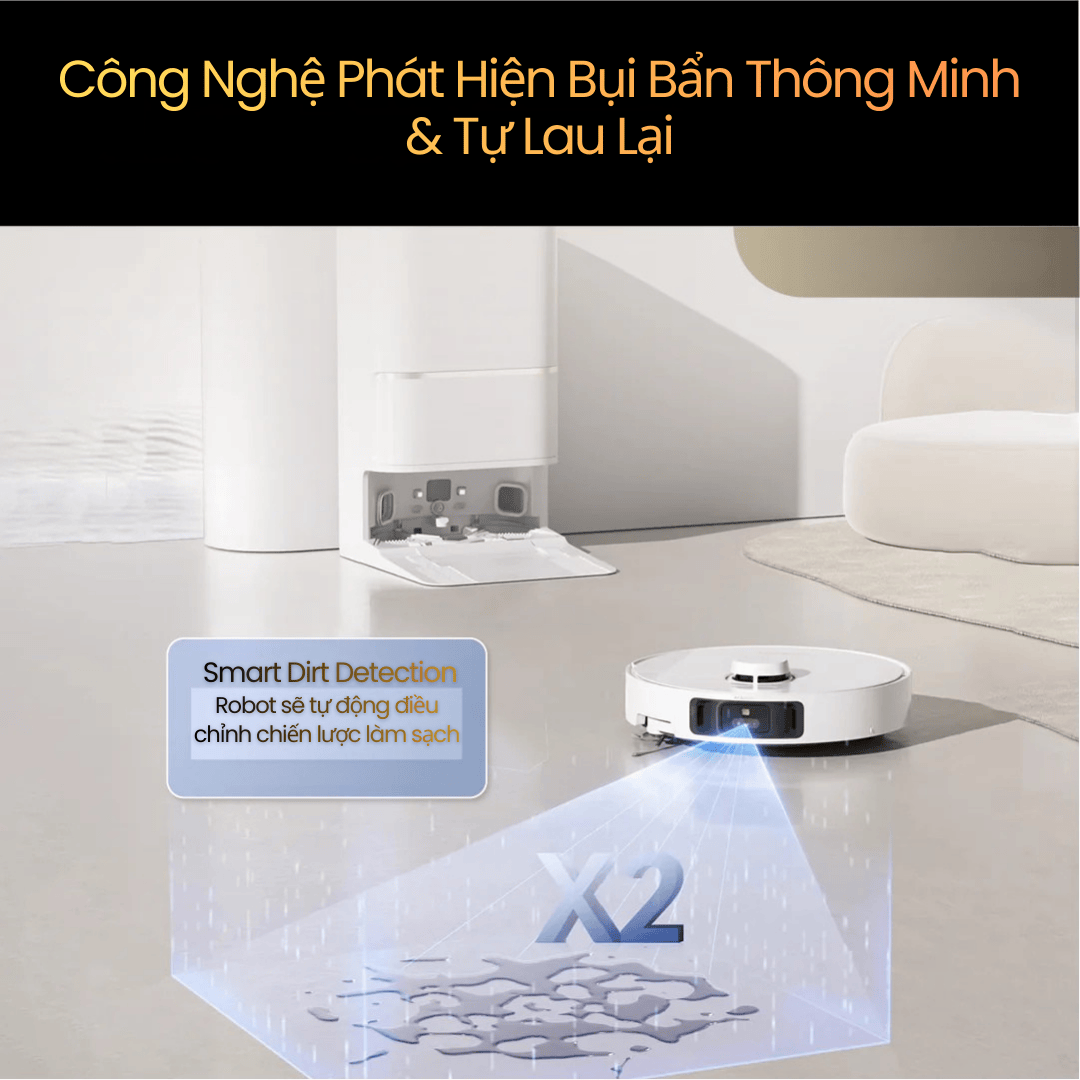 Phát hiện bụi bẩn & tự giặt giẻ thông minh