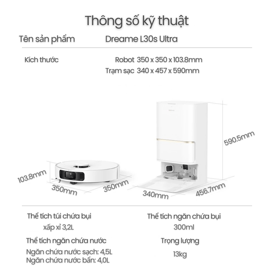 Dreame L30S Ultra - Thông số kỹ thuật chính