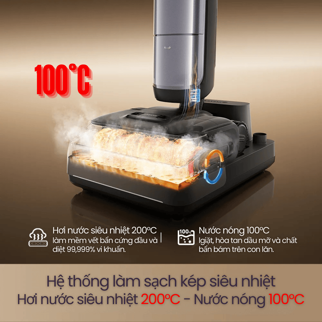 Nước nóng 100℃ – làm sạch dầu mỡ triệt để