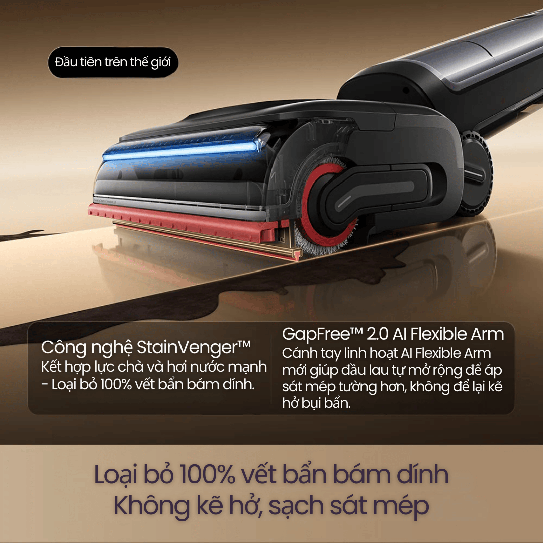 Cánh tay robot kép AI Rigid Arm + Tri-Edge Flexible Arm - làm sạch sát mép 100%