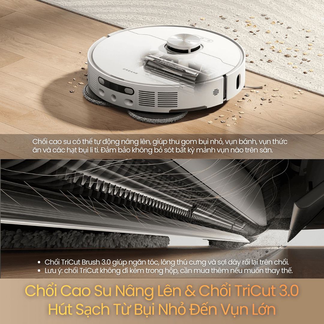 Chổi TriCut Brush 3.0 giúp ngăn tóc, lông thú cưng và sợi dây rối lại trên chổi.