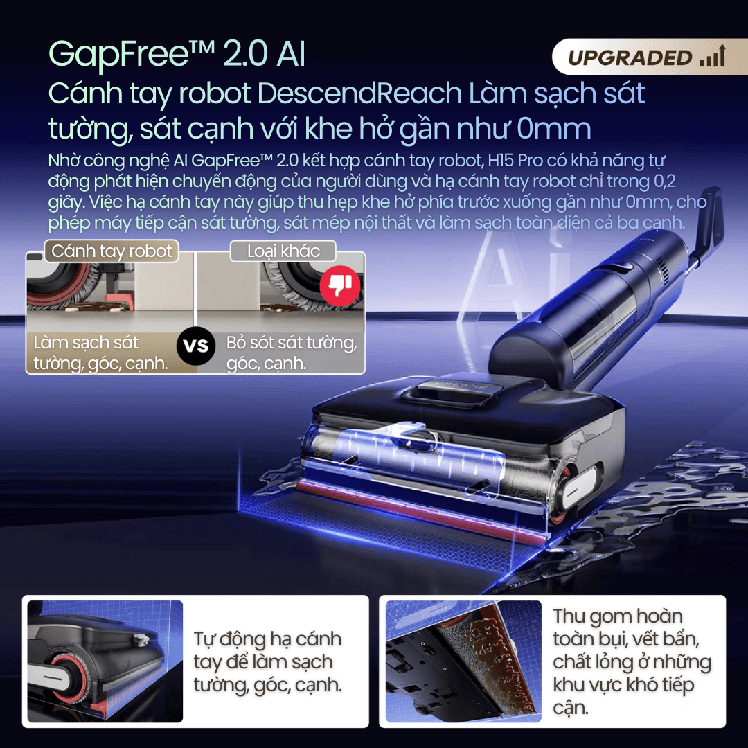 AI GapFree™ 2.0 Robot Arm – Cánh tay AI đưa đầu hút sát tường 0mm