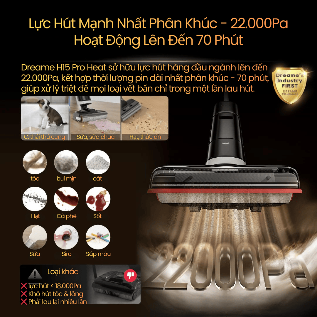 Lực Hút Mạnh 22.000Pa – Xử Lý Mọi Loại Vết Bẩn