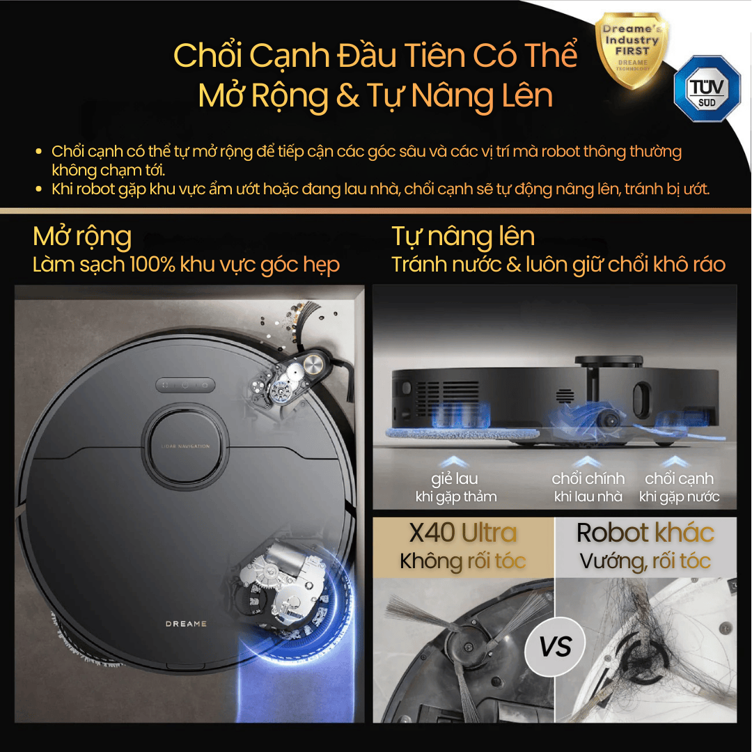 Dreame X40 Ultra - Chổi nâng & mở rộng