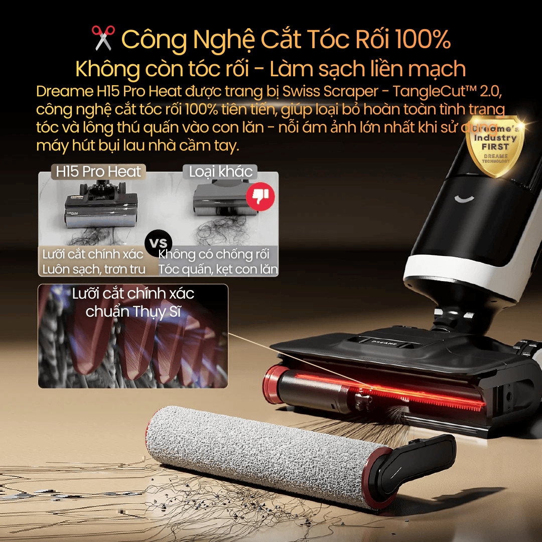 Một trong những điểm nổi bật nhất của Dreame H15 Pro Heat là công nghệ chống rối tóc TangleCut™