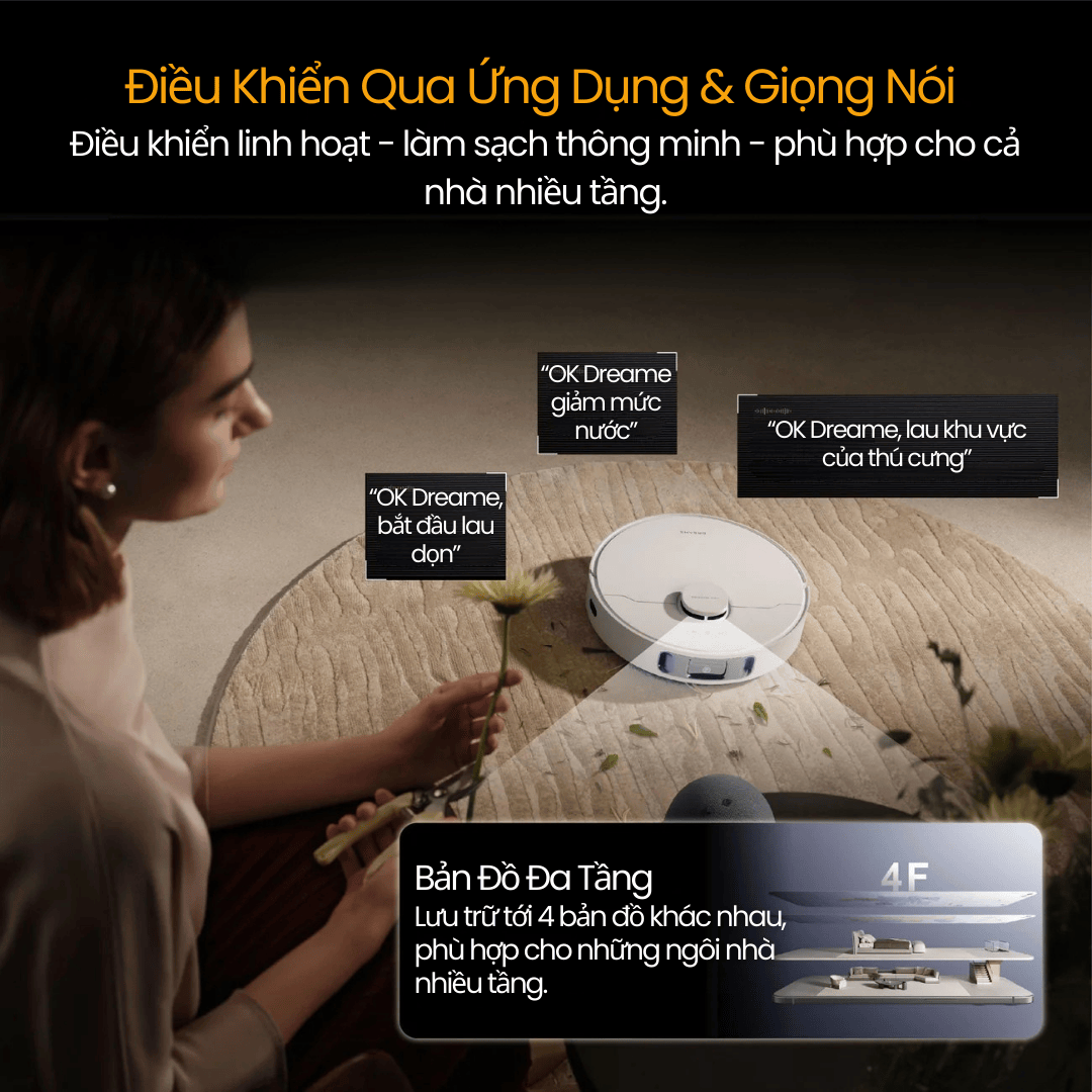 Dreame D20 Ultra - Điều khiển bằng giọng nói và ứng dụng