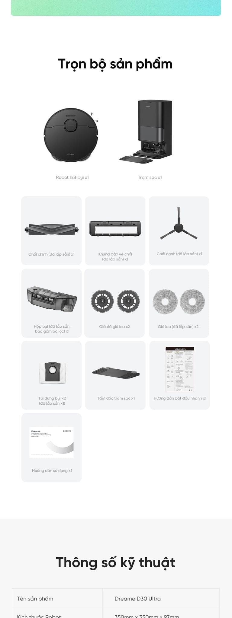 Dreame D30 Ultra - chi tiết đóng gói