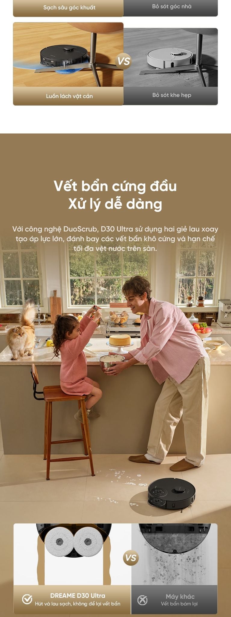 Dreame D30 Ultra - xử lý vết bẩn cứng đầu