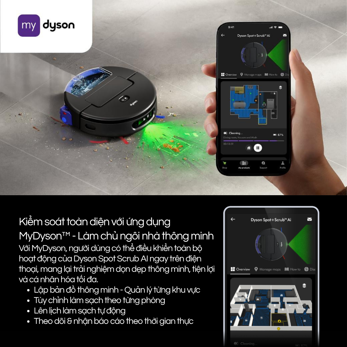 robot hút bụi điều khiển qua app, robot hút bụi Dyson MyDyson, robot lau nhà thông minh kết nối điện thoại, robot hút bụi lập bản đồ, robot hút bụi cao cấp 2026